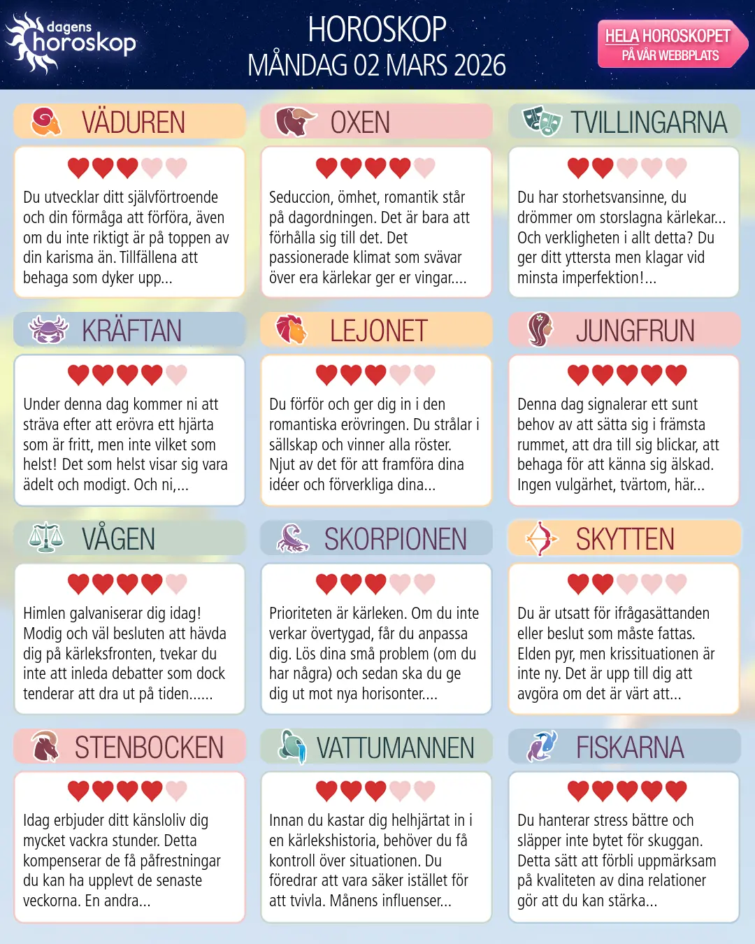 Horoskop för Lejonet idag, 1 Mars 2026