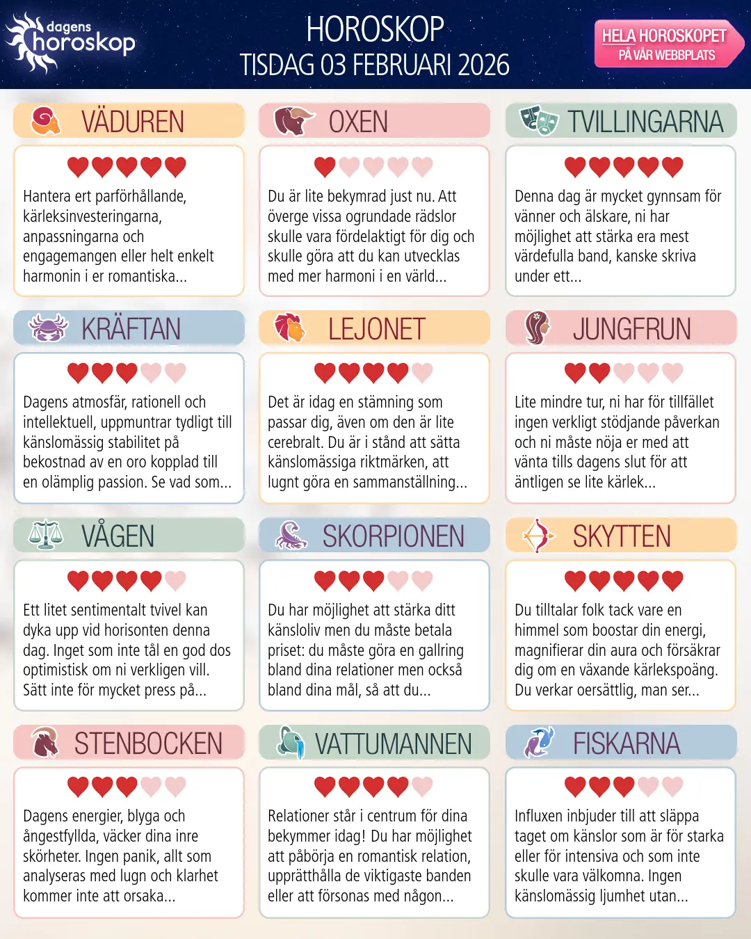 Horoskop för Lejonet idag, 3 Februari 2026