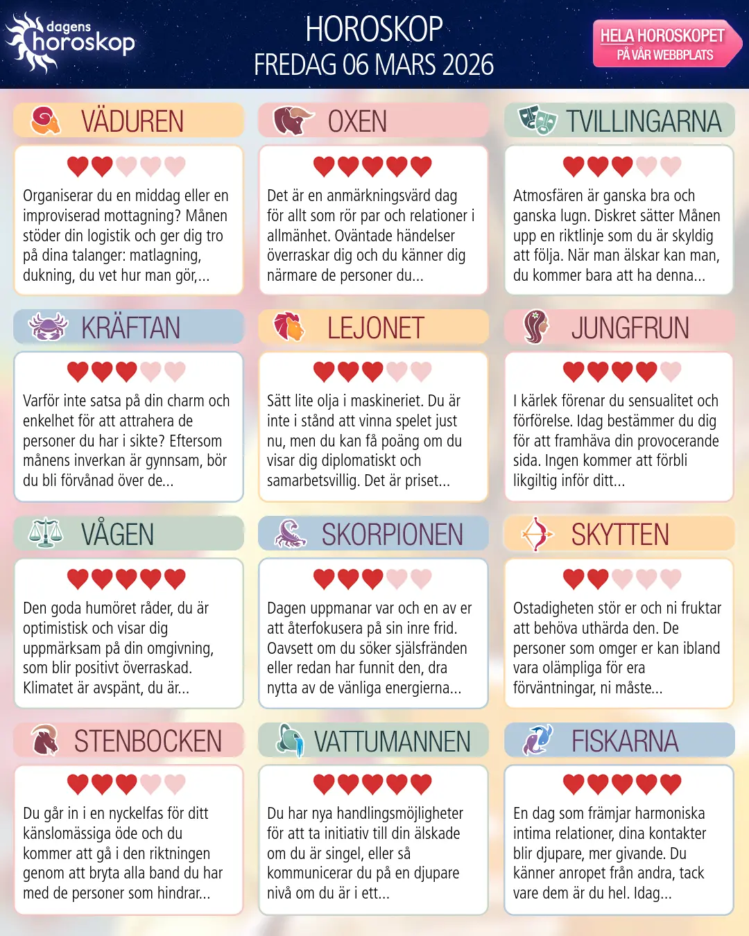 Horoskop för Lejonet idag, 6 Mars 2026