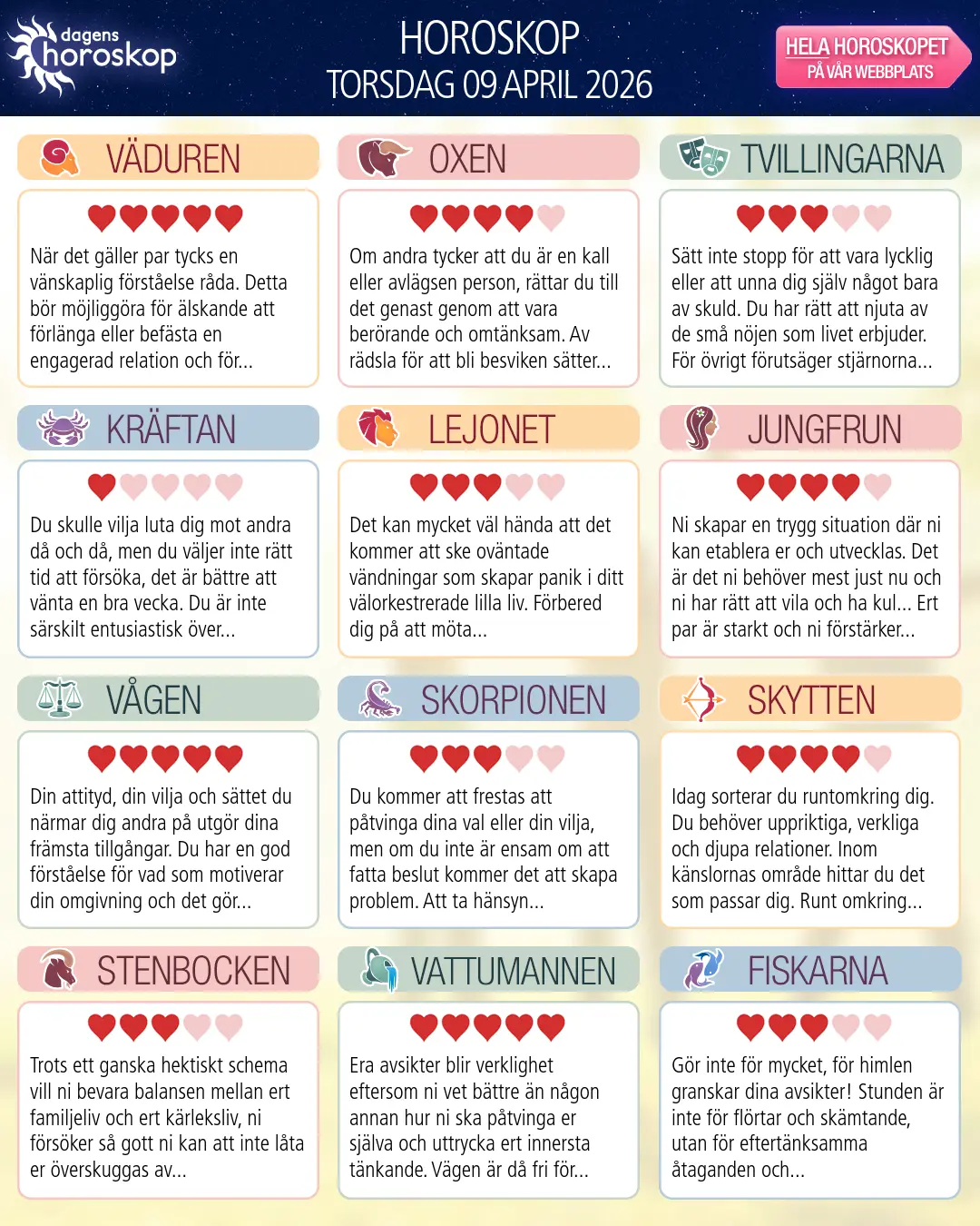 Horoskop för Lejonet idag, 8 April 2026