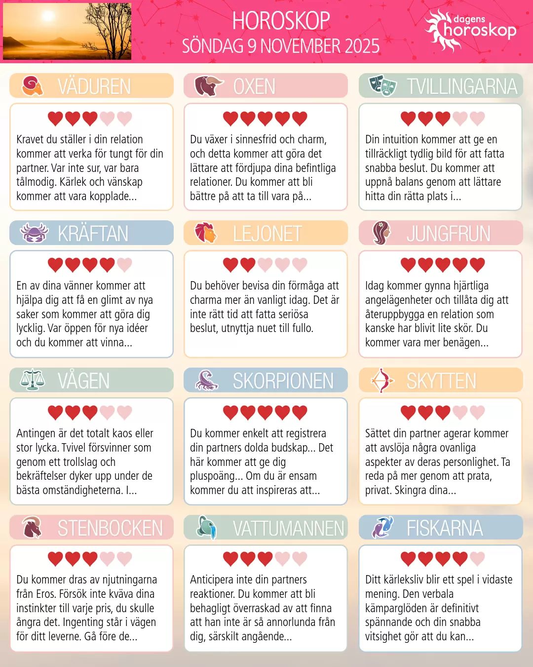 Horoskop för Kräftan idag, 9 November 2025