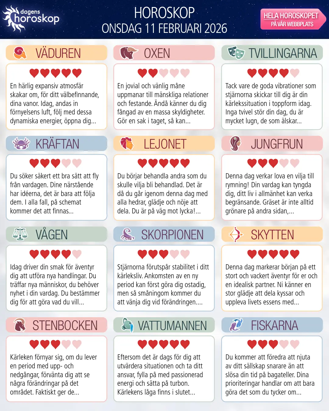 Horoskop för Oxen idag, 11 Februari 2026