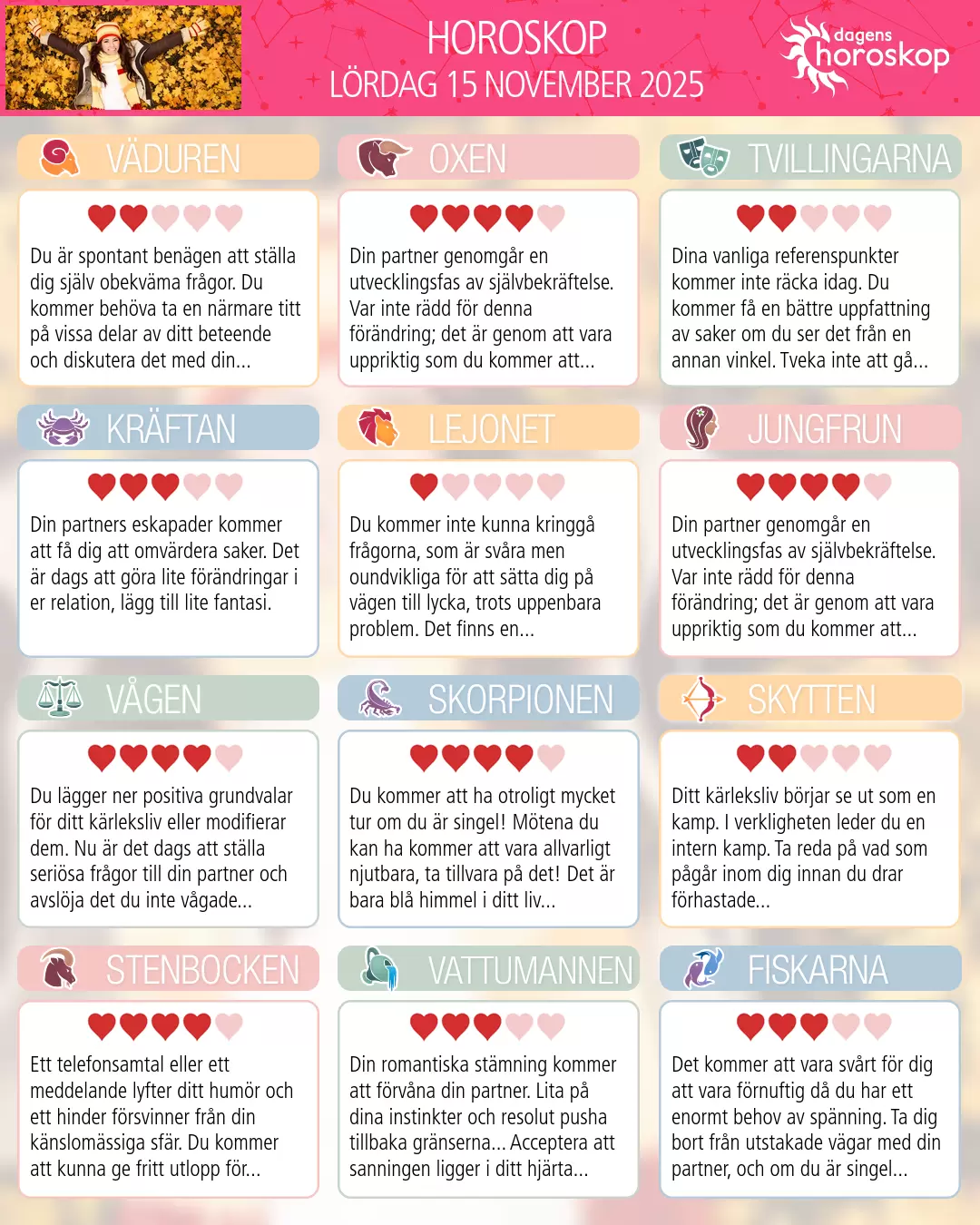 Horoskop för Vågen idag, 15 November 2025
