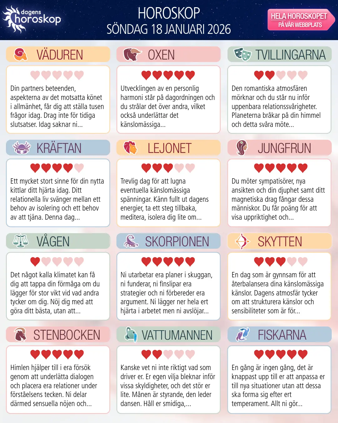 Horoskop för Tvillingarna idag, 18 Januari 2026