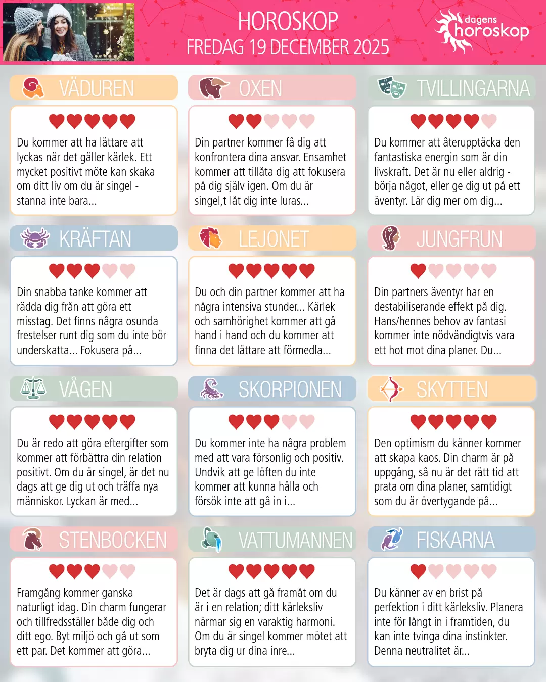 Horoskop för Jungfrun idag, 19 December 2025