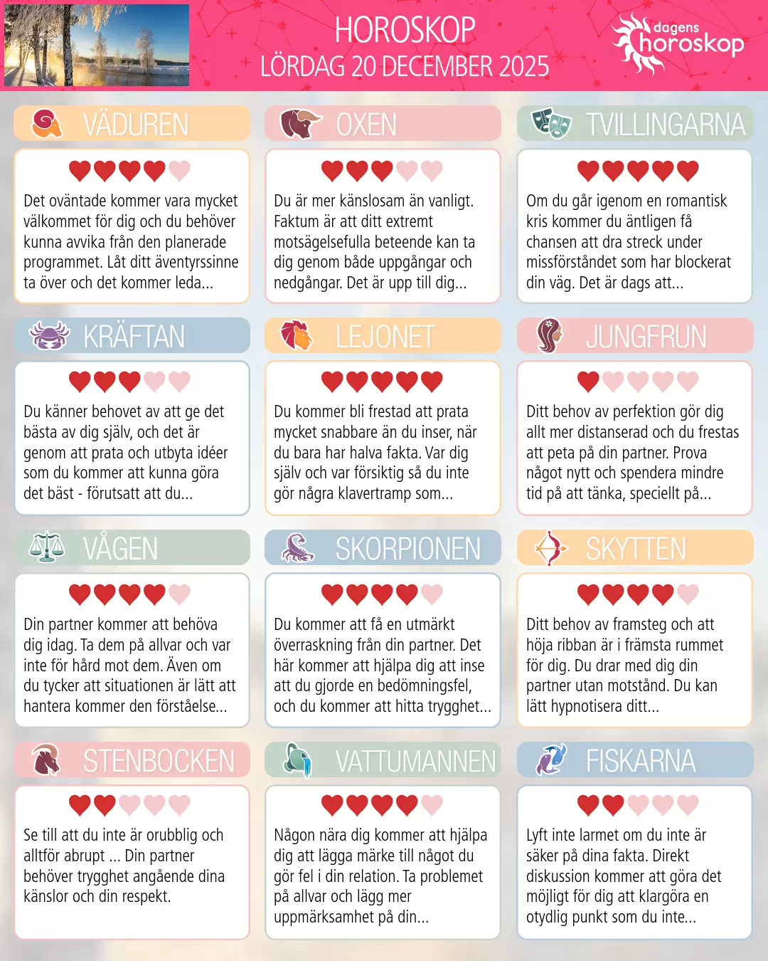 Horoskop för Tvillingarna idag, 19 December 2025