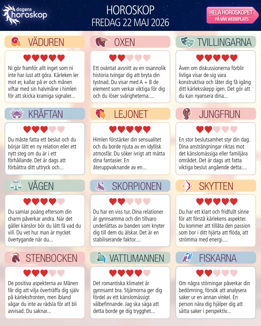 Horoskop för Kräftan idag, 22 Maj 2026