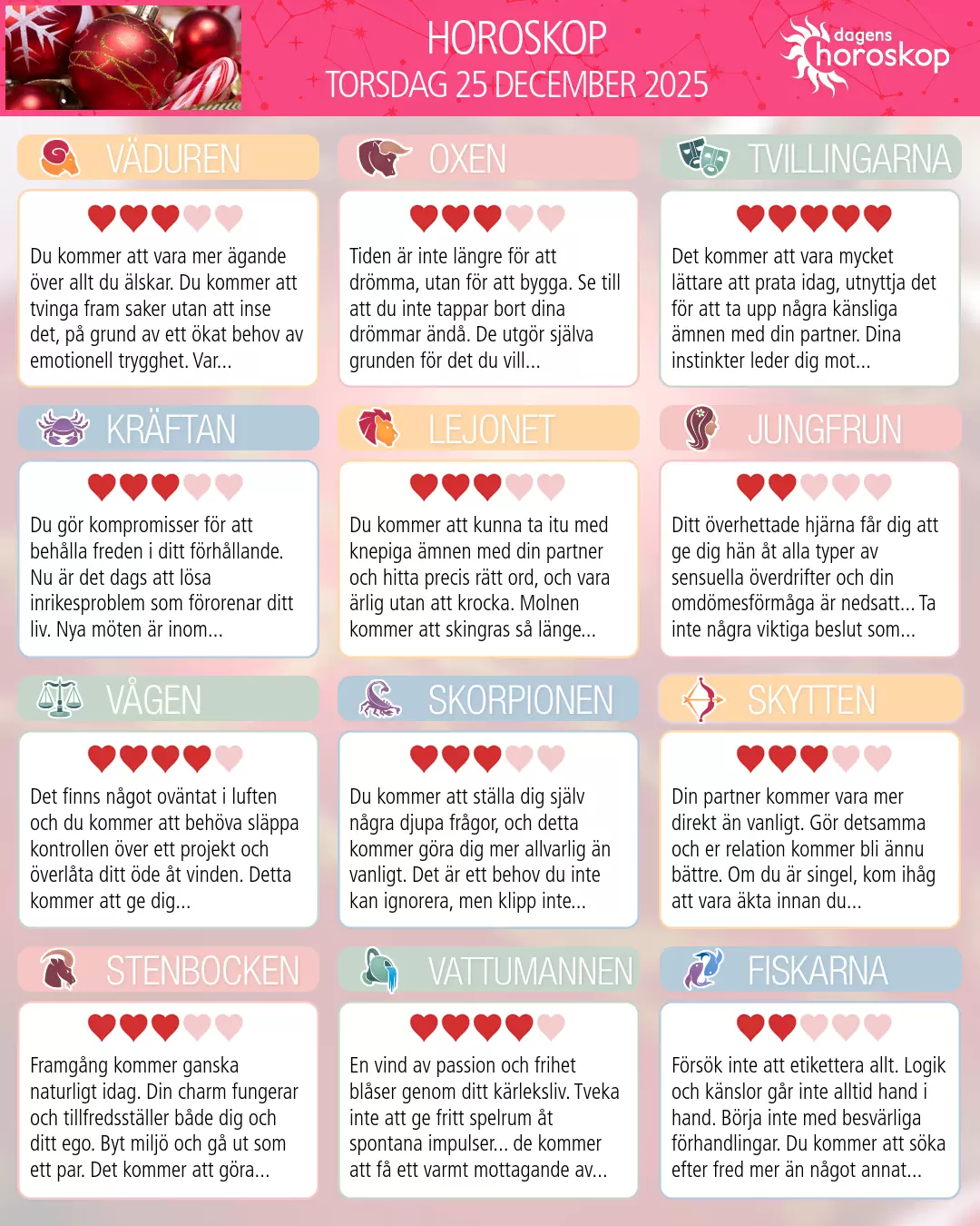 Horoskop för Jungfrun idag, 25 December 2025