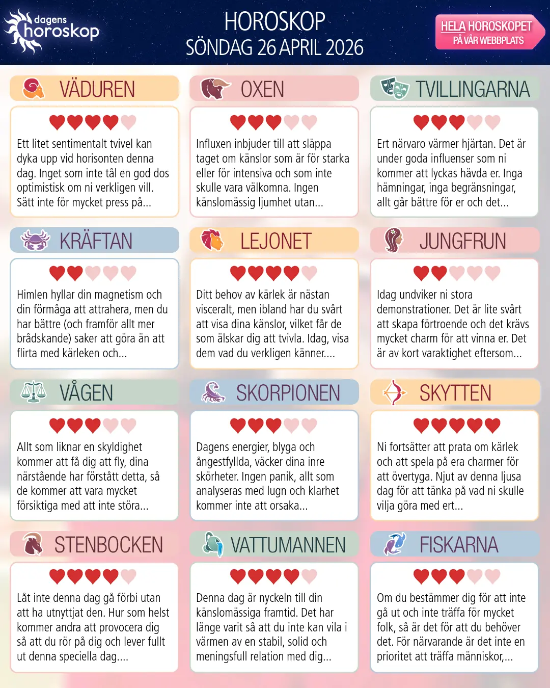 Horoskop för Väduren idag, 26 April 2026