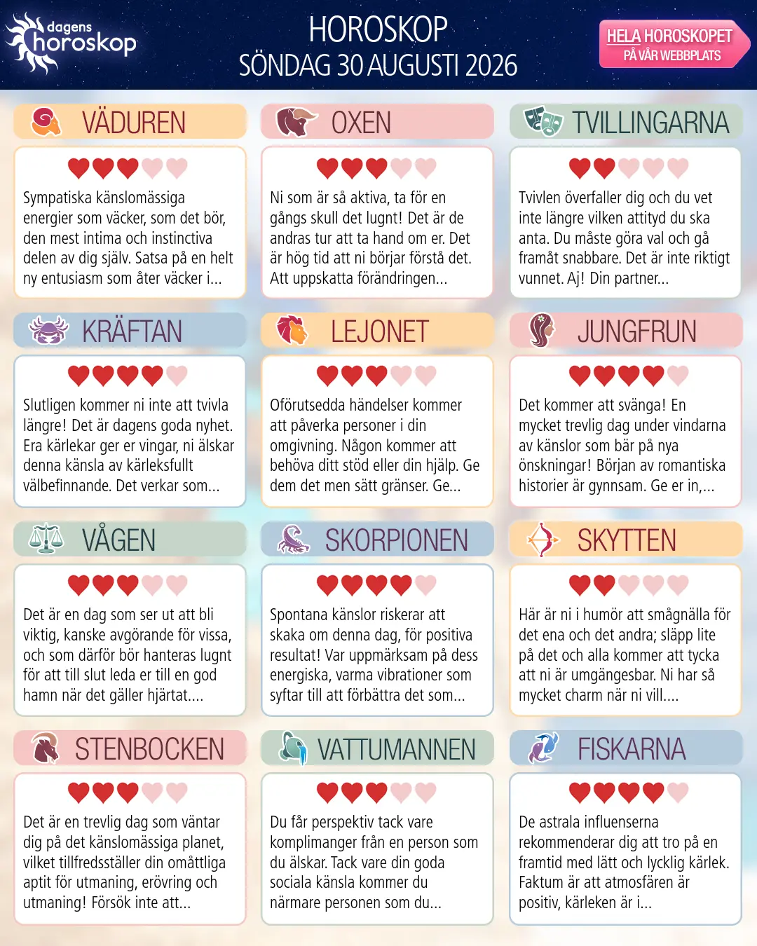 Horoskop för Oxen idag, 30 Augusti 2026
