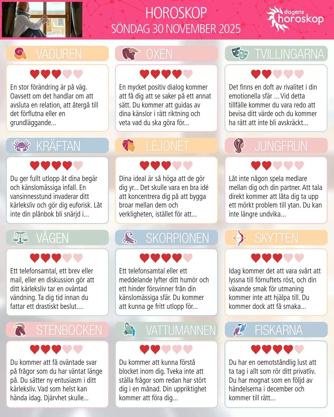 Horoskop för Lejonet idag, 30 November 2025